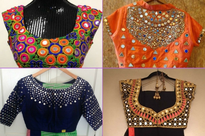 silk saree mirror blouse