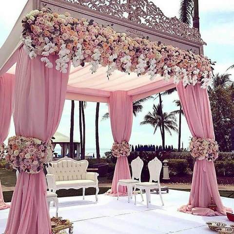 pink stage decoration for outdoor wedding