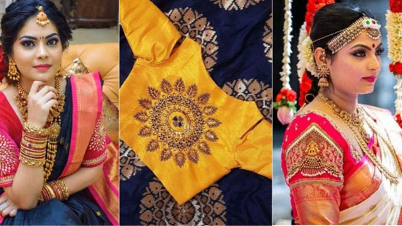 popular paithani saree blouse back neck design cutting stitching