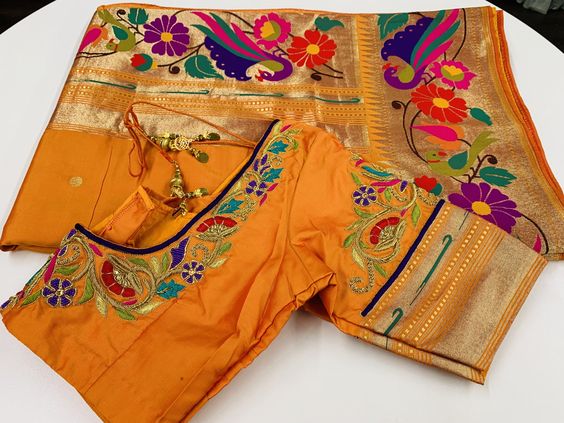 latest yellow paithani blouse designs