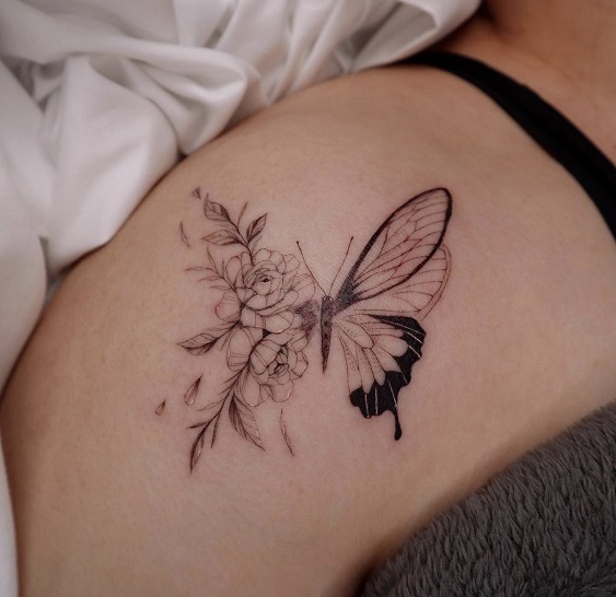 butterfly flower tattoo 2022