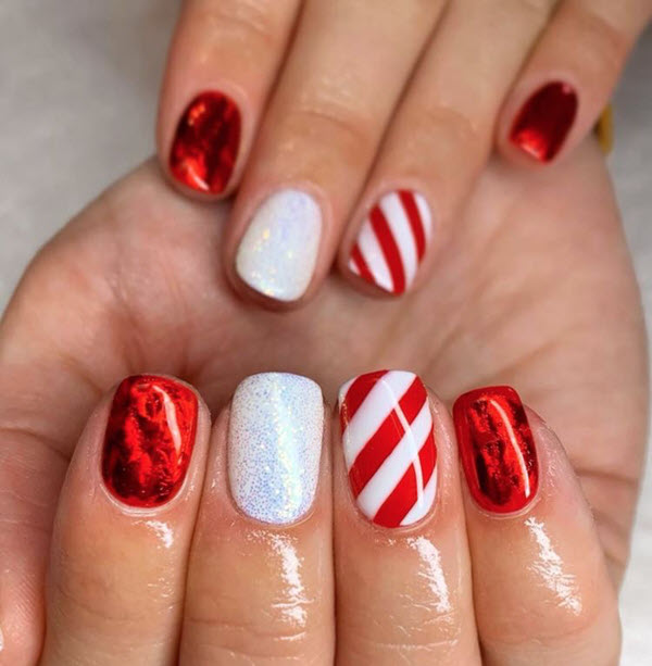 red and white christmas nail design
