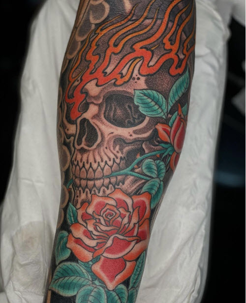 skull forearm tattoo